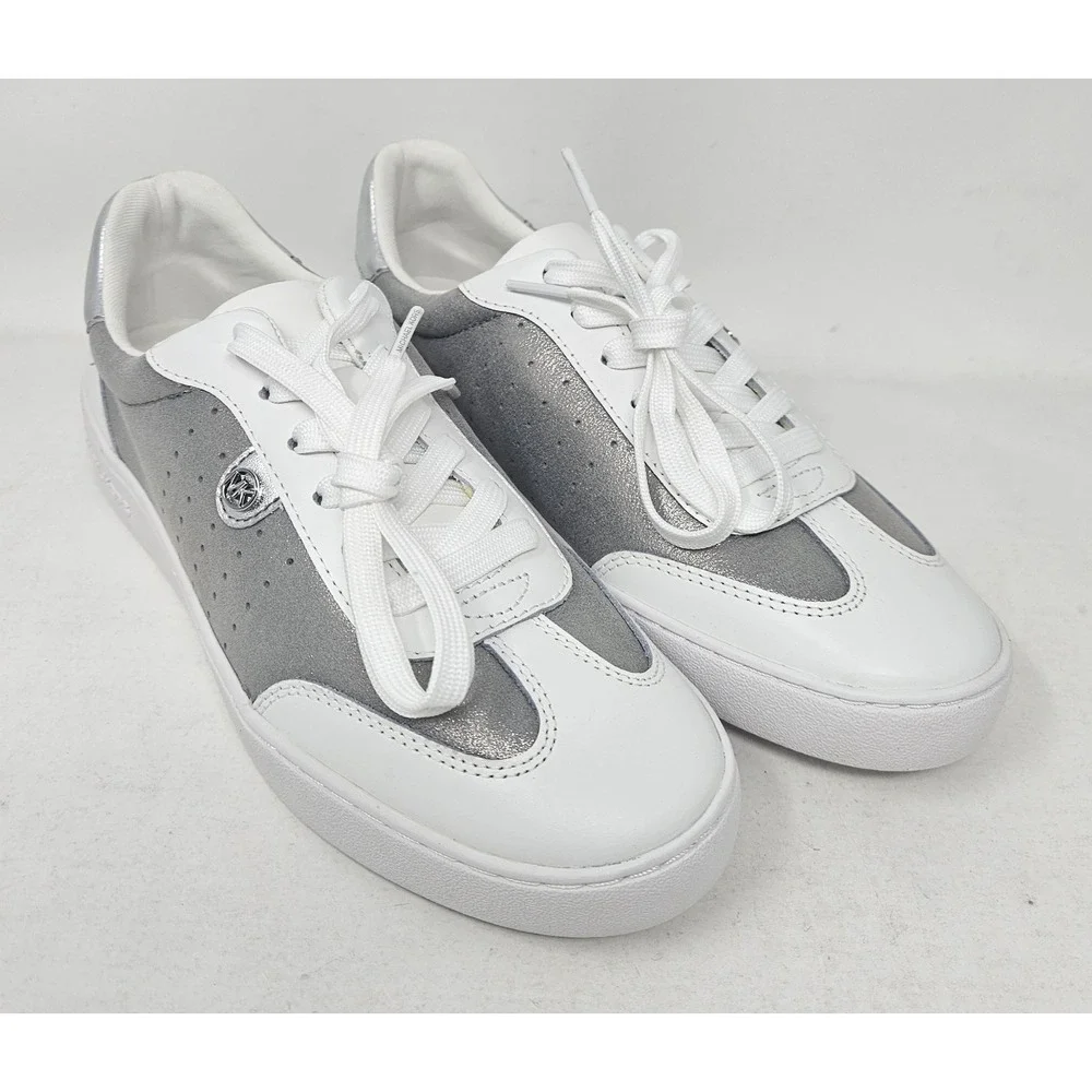 Michael Kors Scotty Casual Leather Sneakers White/Silver Women's Size 6.5M‎ NEW!